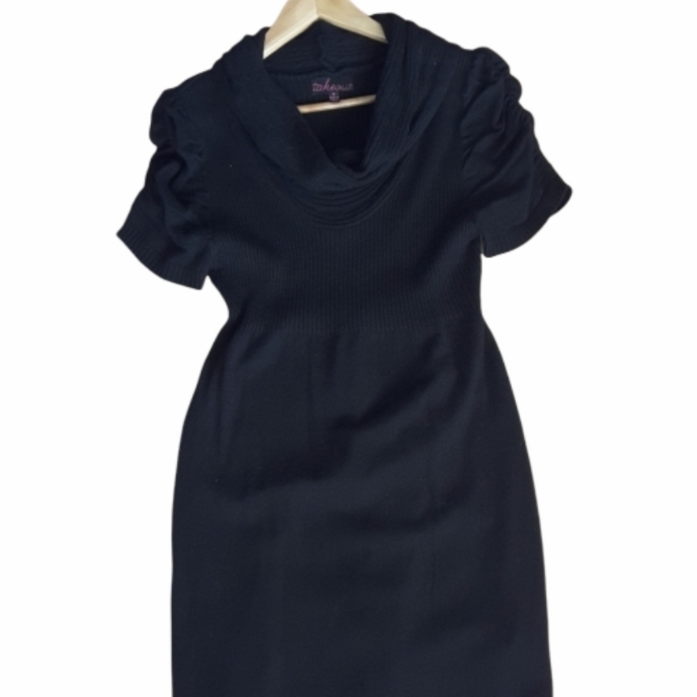 Black Sweater Dress w/ Ruched Sleeves